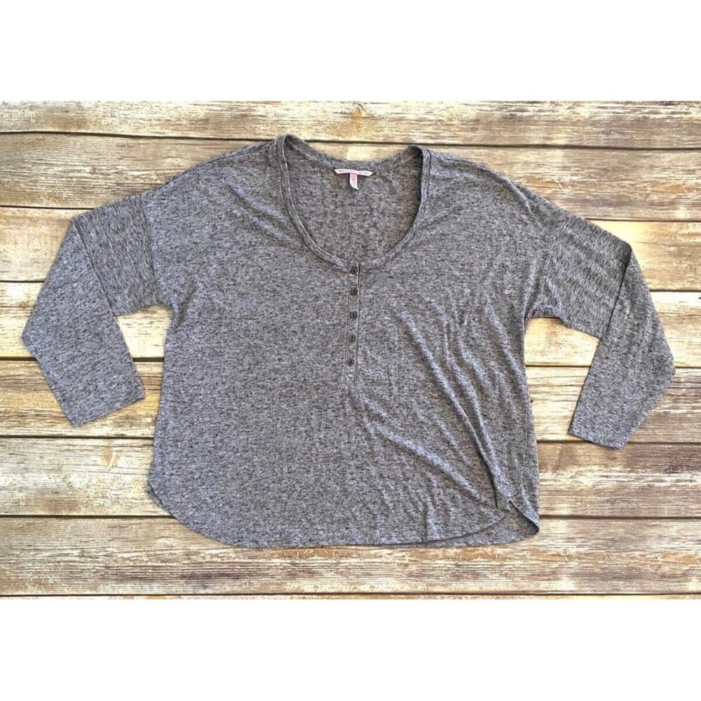Victoria's‎ Secret Womens Long Sleeve Heather Grey Lounge Top Size L Large Short